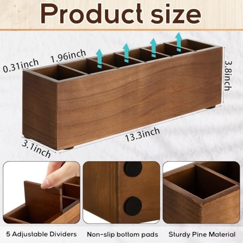 Jetec Wooden Pencil Pen Holder for Desk, Walnut, 6 Compartments