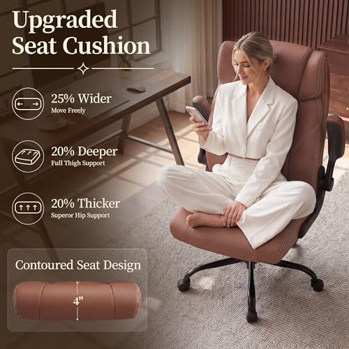 Office Chair, Leather Ergonomic Computer Desk Chair with Rocking