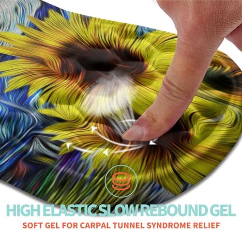 Ergonomic Mouse Pad Wrist Support with Memory Foam Massage Bulge, Carpal Tunnel Pain Relief Mousepad Wrist Rest for Mouse(12x8 inch,Sunflower)