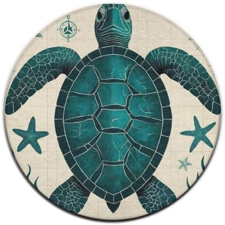 Women's Large Home Decor Mat, Soft Round Yoga Carpet, Non Slip Machine Washable Home Office Circle Rug Vintage Ocean Animal Theme Sea Turtle