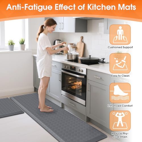 TranquilRelax 4/5 Inch Cushioned Anti Fatigue Kitchen Mats for Floor, Grey