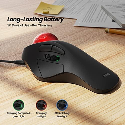 Nulea M505A Wireless Trackball Mouse Ergonomic 44mm Index Finger Control
