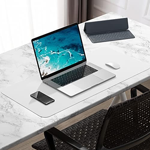 Hsurbtra Desk Pad, 30" x 14" PU Leather Desk Mat, XL Extended Mouse Pad, Waterproof Desktop Blotter Protector, Non-Slip Ultra Thin Large Laptop Keyboard Writing Mat for Office Home, White