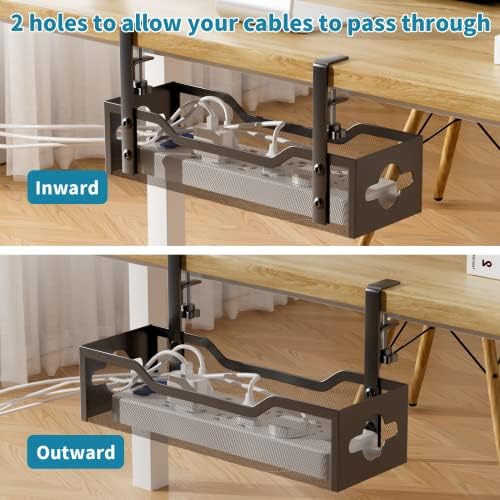 Under Desk Cable Management Tray 3 Pack, Cable Management Under Desk No Drill, Cable Organizer with Clamp for Wire Management, Cord Organizer for Office, Home - No Damage to Table (Black)