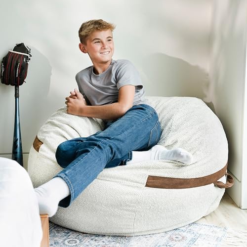 Big Joe Fuf 4Ft Foam Bean Bag Chair with Removable Cover for Kids, Teens, Sandstone Textured Boucle, 4 Foot Large Reading and Gaming Seat