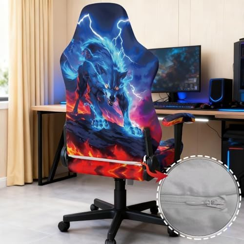 Gaming Chair Covers Slipcovers, Stretch Removable Washable Computer Reclining Gaming Chair Protector Slipcovers with Armrest Cover Wolf Galaxy