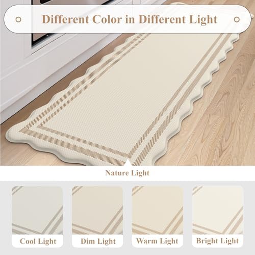 KIMODE Anti Fatigue Kitchen Mats,Beige Boho Kitchen Rugs,Modern Home Decor