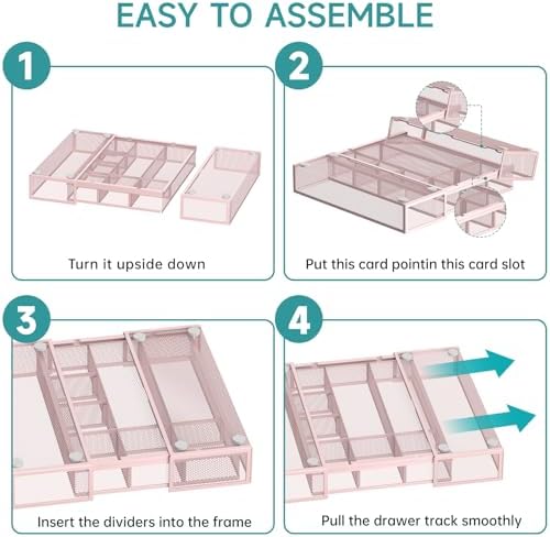 Expandable Desk Drawer Organizer, 10 Adjustable Compartments, Pink