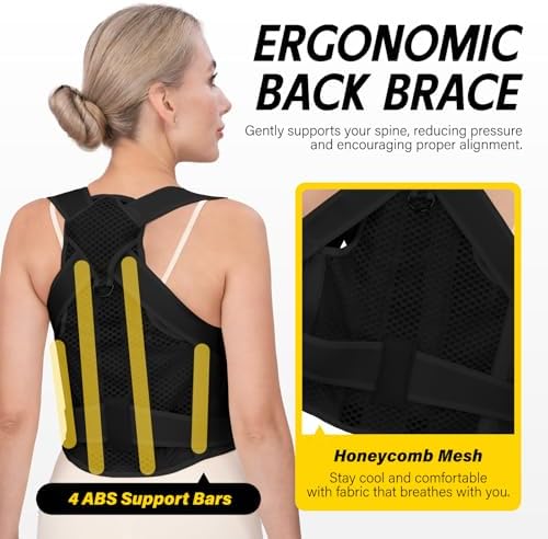 Back Brace Posture Corrector for Women & Men, Adjustable Full Back Support, Shoulder Straightener for Upper & Lower Back Pain Relief-Scoliosis, Hunchback, Waist Trainer (Large, Balck)