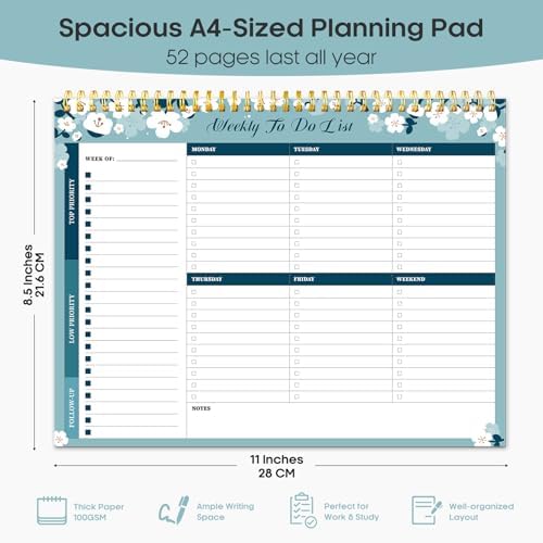 Taja Weekly To Do List Notepad, Undated Weekly Planner Pad, 8.5" x 11"