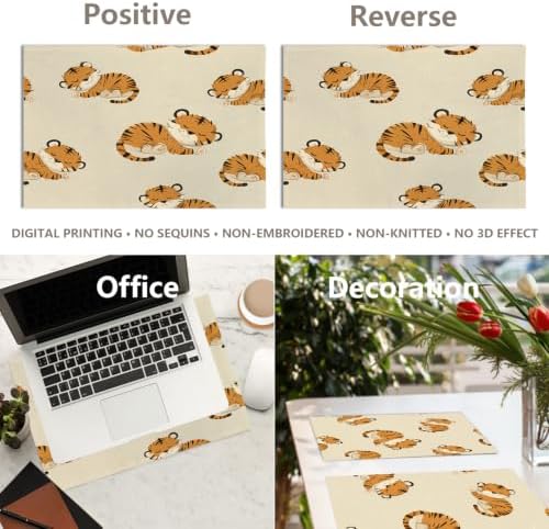 Cute Tiger in Tan Placemats, Sleeping Tigers Pattern Place Mats for Dining/Kitchen Table Waterproof Washable Linen Heat Insulation Dinner Table Mats 12X18 in 8 Pcs