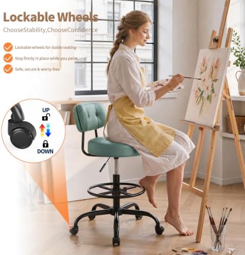 Homkdom Drafting Chair, Green PU Leather