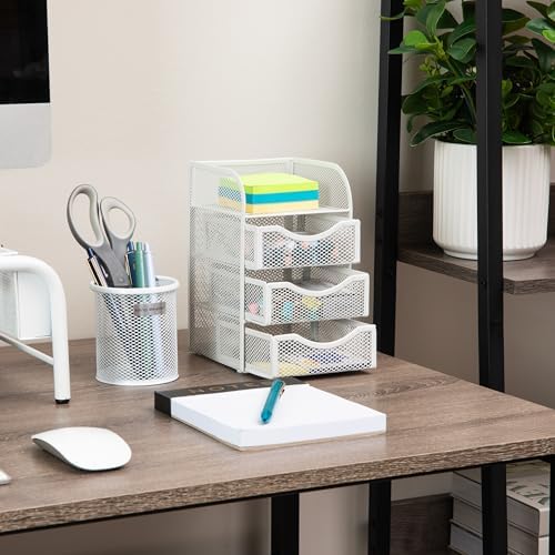 Mind Reader Desktop Accessory Storage, Paper Binder Clip Basket, Workspace, Office, Metal Mesh, 4.75"L x 5"W x 8"H, White