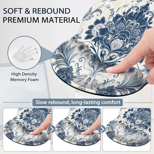 Keyboard Wrist Rest Pad Ergonomic Mouse Pad Set,Vintage Floral Paisley 3 in 1 Memory Foam Mouse Pad with Non Slip Base for Office and Home