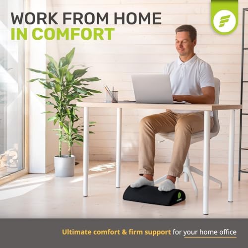 ErgoFoam Foot Rest for Under Desk at Work - Premium Under Desk Footrest - Desk Foot Rest for Lumbar, Back, Knee Pain - Ergonomic Foot Stool Under Desk (Black, Mesh)