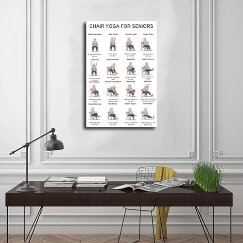 Chair Yoga for Seniors 16 Gentle Seated Poses Chair Workout Routine Canvas Poster Bedroom Decor Room Decor Unframe 12x18inch