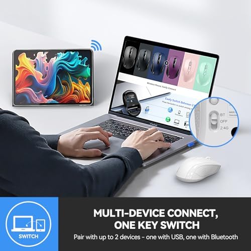 TECKNET 2-in-1 Bluetooth Mouse (BT 5.0/3.0+2.4Ghz), 6-Level 4000 DPI White