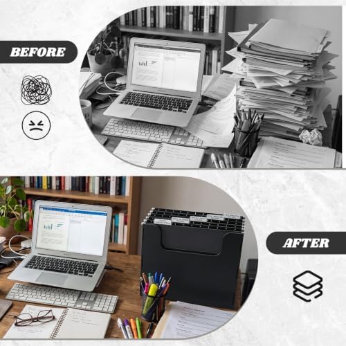 Qeeenar 2 Pcs Hanging File Box with 10 Pcs Black Hanging File Folders