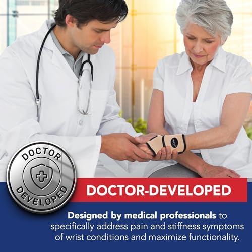 Doctor Developed Wrist Brace - Wrist wrap for Carpal Tunnel Arthritis,Tendonitis, Hand Support - Ideal for Fitness, Weightlifting - Handbook included (Nude, 1 Pack, Wrist Brace)