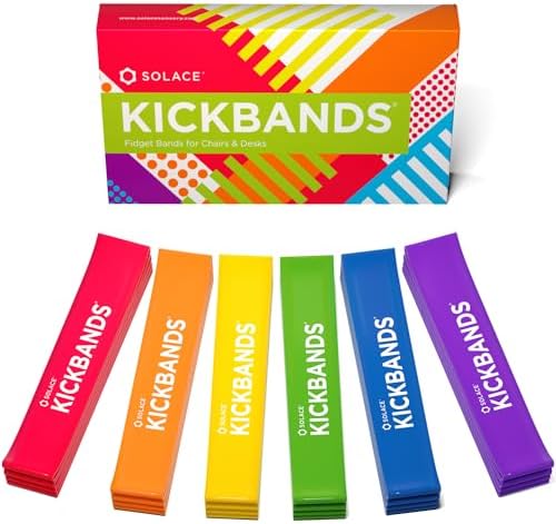 KICK BANDS Chair Bands for Kids with Fidgety Feet 24-Pack - ADHD Fidget Kickbands for Classroom Chairs & Desks - Solace Sensory Kickband (RAINBOW)