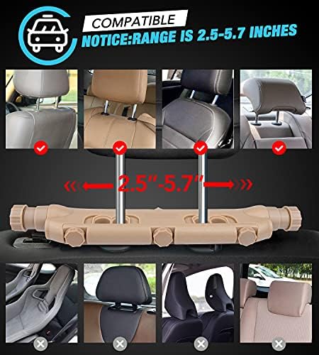 JZCreater Car Headrest Pillow, 180°Adjustable Car Headrest, Head Neck Support Pillow, U- Shaped Design, Travel Sleeping Car Headrest, fit for Car Seat with Bar，Ideal for Kids and Adults (Beige)