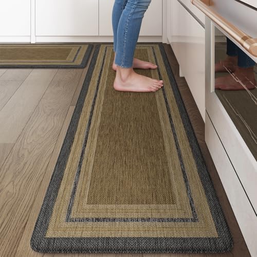 KIMODE Anti Fatigue Mats for Kitchen Floor,Farmhouse Kitchen Rugs Sets of 2
