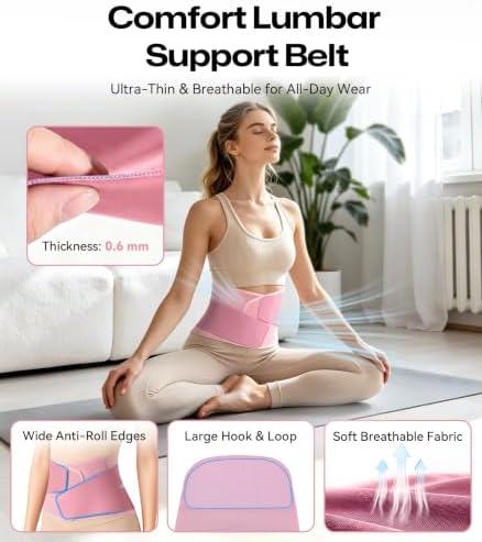 0.6mm Ultra Thin Back Brace with Back Pad for Lower Back Pain Pink L