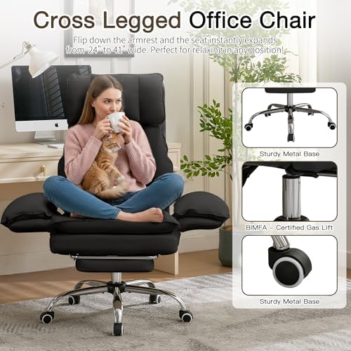 JOMEED Cloud Cross Legged Office Chair with Footrest and Flip Armrest,Black