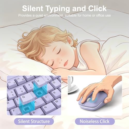 Wireless Keyboard and Mouse Combo, Quiet Ergonomic Curved Keys(Purple-A)