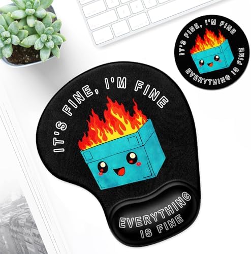 ITNRSIIET Ergonomic Mouse Pad Coaster Set with Gel Wrist Support Wrist Rest Smooth Surface Non-Slip PU Base Comfortable Office Supplies Pain Relief, 9.5 x 8.3 inches, Cute Dumpster
