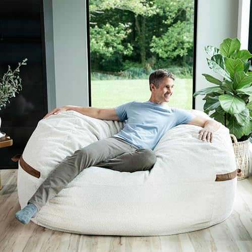 Big Joe Fuf 7Ft Giant Foam Bean Bag Chair, Oversized Couch with Removable Cover for Kids, Teens, Adults, Sandstone Textured Boucle, 7 Foot