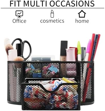 Newkita Desk Organizers and Accessories with Pencil Pen Holder Supply 8 Compartments and 1 Pullout Drawer for Home, School, and Office. (Black)