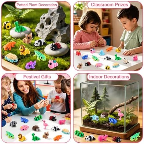 JOICEE 50Pcs 3D Printed Animals Articulated Flexible 3D Printed Fidget Toys