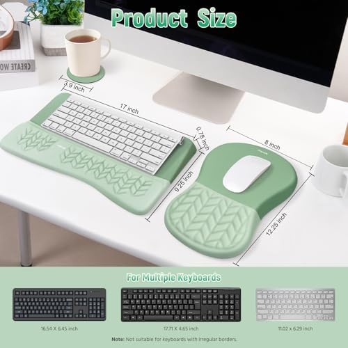MOSISO 3 PCS Ergonomic Wrist Rest with Keyboard Stand Set, Antique Green