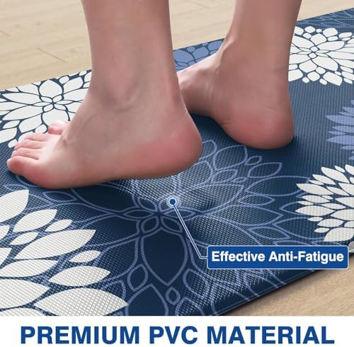 Kitchen Mats 2 Piece Set, Anti Fatigue Non Slip Cushioned Floor Rugs, Blue