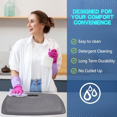 Anti Fatigue Kitchen Floor Mat Comfort Standing Mat, Portable Office Standing Desk Mat, Multi-Purpose Kitchen Rug, Built-in Handle with Massage Points Comfort Floor Mat(Black+Gray, 17" x 22")