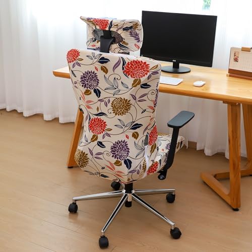 Ergonomic Office Chair Covers Set with Headrest Cover Floral 2 Pieces Stretch Desk Computer Office Chair and Headrest Slipcovers Washable