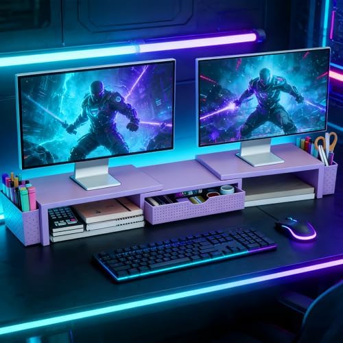 Spacrea Dual Monitor Stand Riser with Drawer and 2 Pen Holders