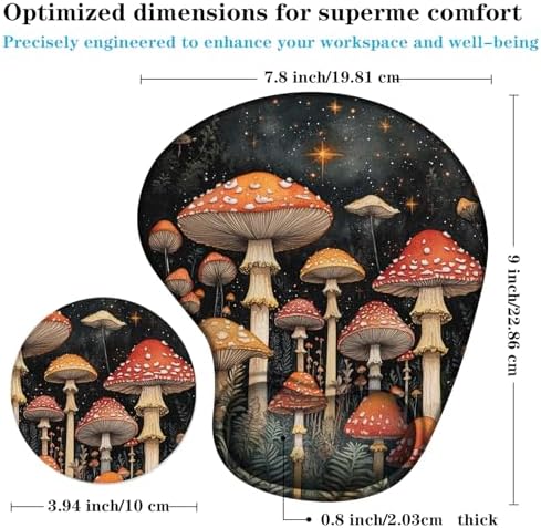 Ergonomic Mouse Pad with Wrist Support, Cup Mat, Mushroom Pattern
