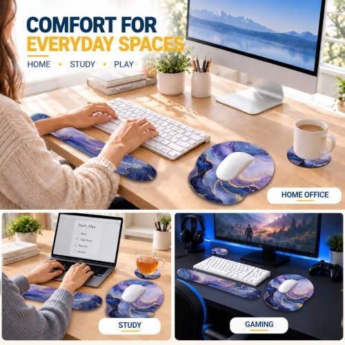 Blue Marble Keyboard Wrist Rest and Mouse Pad Set with Matching Coaster