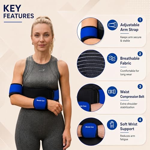 Wonder Care Left Right Shoulder Immobilizer Arm Sling Elastic Brace for Clavicle Collar Bone Dislocation Subluxation Shoulder stabilizer Compression Brace After Rotator Cuff Surgery Sling (Neo Blue_28"-38")