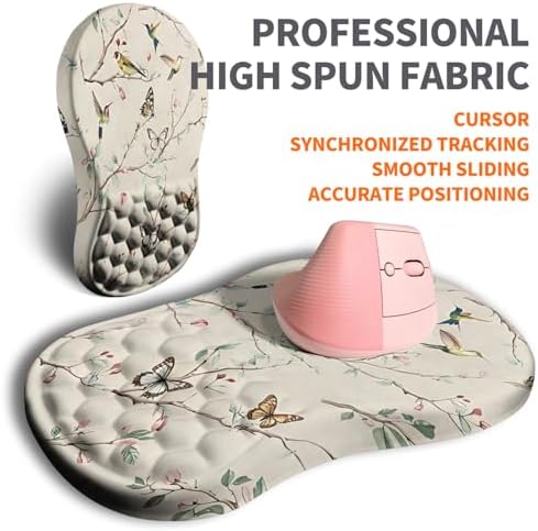 Ergonomic Joint Wrist Support Mouse Pad with Memory Foam Cushion Massage Bump, Carpal Tunnel Pain Relief Mousepad Slope Design for Wrist Rest, 11.8x7.9 in, Butterfly Hummingbird