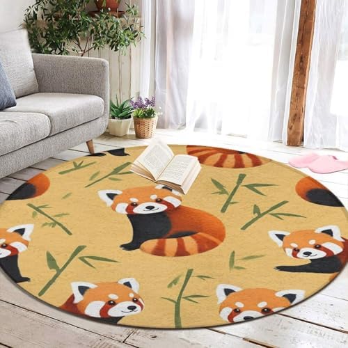Large Home Decor Mat, Soft Round Yoga Carpet, Non Slip Machine Washable Home Office Circle Rug Cute Red Panda