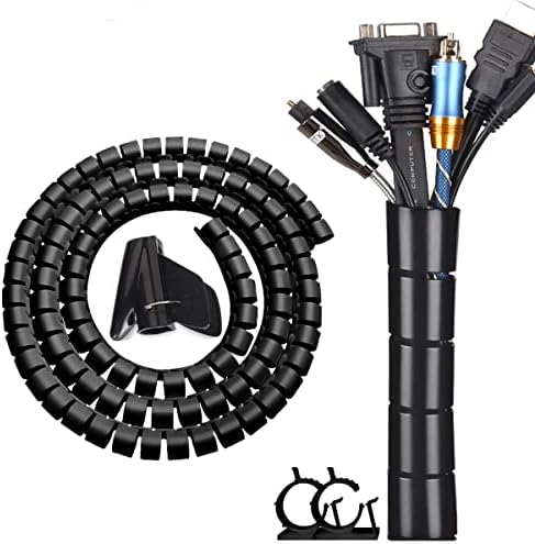 Black Computer Cable Management Sleeve Tube Under Desk Cord Organizer, 7/8 inch -5 ft Cover Wrap Easy to Install Messy Wire Solution for TV Office PC, Pet Chew and Bite Proof Cable Protector