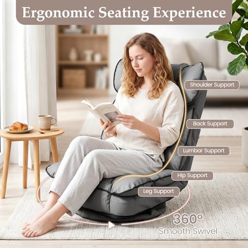 GIANTEX 360° Swivel Floor Gaming Chair, Folding Lazy Lounger Couch (Grey)