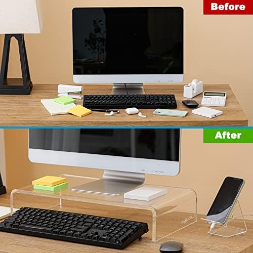 20"x10"x4" Acrylic Monitor Stand, Clear Laptop Riser with Bonus Phone Stand