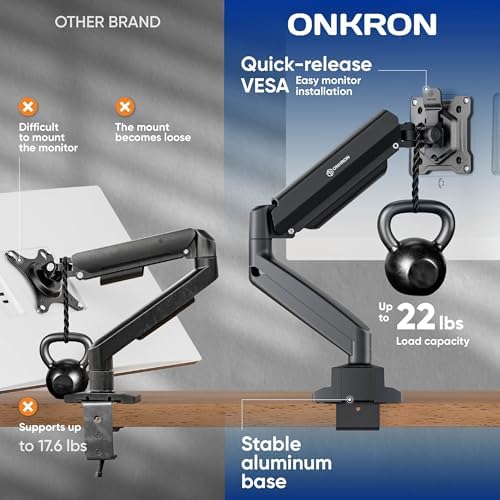 ONKRON Monitor Arm Desk Mount 13-32 Inch, 22 lbs, max VESA 100x100, Black