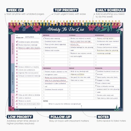 Taja Weekly To Do List Notepad, Undated Weekly Planner Pad, 8.5" x 11"