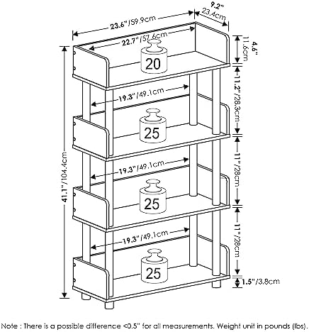 Furinno TURN-N-TUBE 4-Tier Display Shelf, Storage Shelves, Book Shelf, Open Shelves with Rounded Corner Top Edges, for Organization and Storage, Living Room, Home Office, Flagstaff Oak
