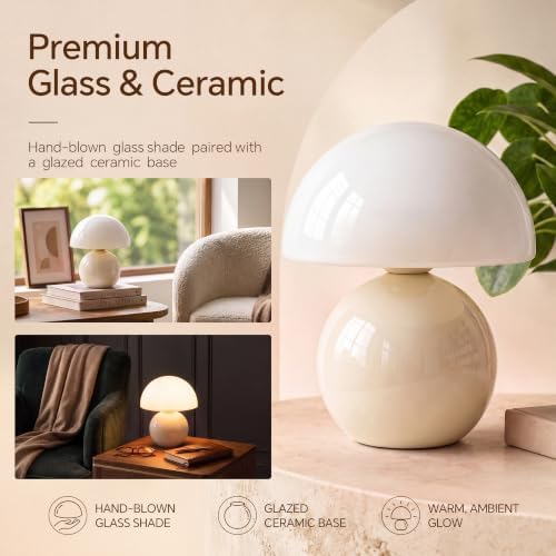 Dawnwake Mushroom Lamp Table Lamps Set of 2 for Bedroom Living Room,Cream